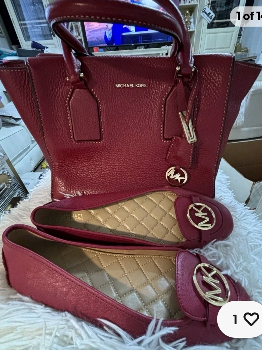 Michael Kors Wine Red Leather Tote with Matching Flats Size 9